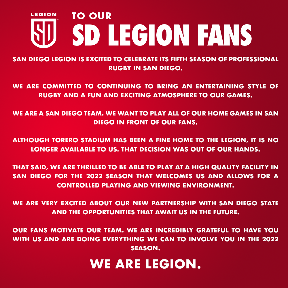 San Diego Legion is excited to celebrate its fifth season of professional rugby in San Diego